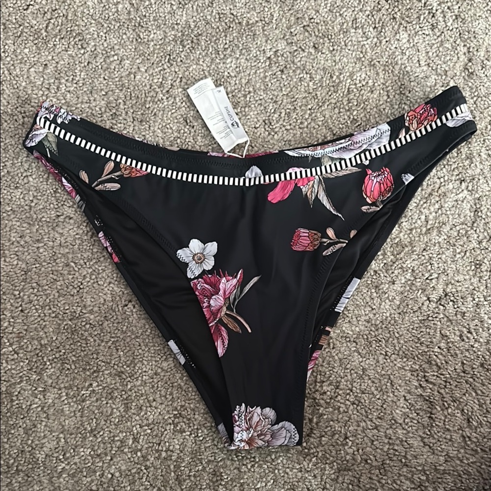 Cupshe Black and Pink Floral Bikini Bottom